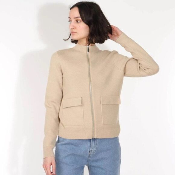MOSS Copenhagen Women's IDRINA ELLEVEN ZIP CARDIGAN WHITE PEPPER MEL - Picture 1 of 6
